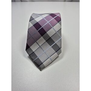 Bruno Marchesi Tie Mens One Size Gray Plaid Pointed 100% Silk Handmade